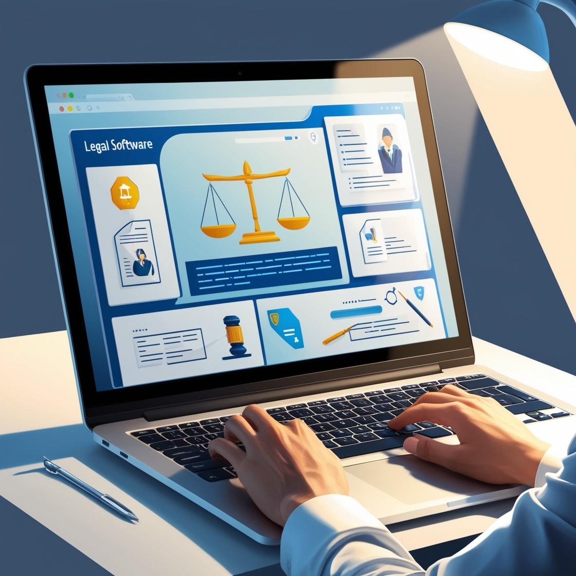 Legal software being used by a man on a laptop